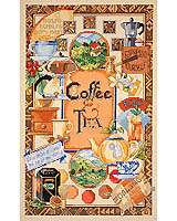 A display of many exciting and colorful pictures of coffee and teas. This Sampler will make your room warm with beauty. From our Platinum Collection and Kooler Design by Nancy Rossi.