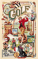 Antique Memorabilia and images of the golf scene revive memories of a fun-loving relaxing sport!  If you are under "par" take a "swing" at this design in Counted Cross-Stitch to make a "hole-in-one" Your favorite golfer won't get "teed off"when you complete this "round".