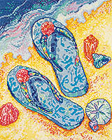 Ahh, the warm sand, the cool water. Bring back those days at the beach with this Counted Cross Stitch Kit. Design by Andrea Tachiera.