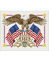 This eagle flies the flag in this ultimate patriotic design by Linda Gillum.

An exclusive reissue of a long-unavailable design now available as a chart.