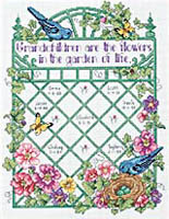 With spaces for up to sixteen names and dates, this garden of treasures is sure to become a cherished remembrance. It's stitched on 14 count white Aida with glorious springtime colors of cotton thread.