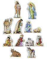 This gorgeous, deluxe 12-Piece Nativity Set includes Mary, Joseph, baby Jesus, an angel, three wise men, a shepherd, barn animals and a camel to create a beautifully reverent scene of that most holy night. Can be displayed beneath the Christmas tree, on a mantel, on a foyer table or on a shelf. This classic, detailed and beautiful Nativity will become a treasured heirloom for generations to enjoy! Finishing instructions included to make each figure free standing. 2