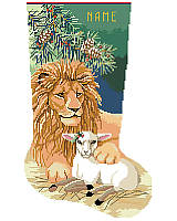 Make the holidays extra merry with this sweet stocking for the peace loving, animal fan in your life. It features delicate detailing, festive holiday colors as a mighty lion lies with a lamb under the pine bough! The proverb on 'In like a lion and out like a lamb' is appropriate here. This charming piece is a heartwarming design that's sure to be enjoyed for years to come!