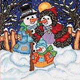 We are family! Dressed in "cool" outfits, these flaky kin welcome the coldest season of the year only to brighten those long winter days. This JUMBO Counted Cross-Stitch design is by Lula Chang.