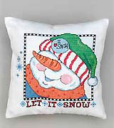 This dapper snowman loves snow! So, bring it on! Make up this snow-full pillow for entry hall or family room and  Let*It*Snow. Quick and easy and guaranteed not to melt.