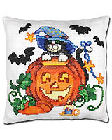 Our wizardy Spooky Kitty all dressed up for Halloween. He's got his bats and his jack-o-lantern and he's ready to celebrate!.