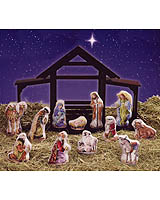 Holy Night Nativity in free-standing, soft-sculpture.