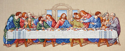 "The Last Supper" Stitch this awesome and inspiring portrayal of Jesus and the twelve deciples breaking bread in Counted Cross Stitch.