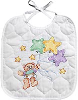 Fly me to the Moon! Carry me up, up and away with star balloons. A star-studded bib for baby in this Neat & Nifty Stamped Cross-Stitch bib design.