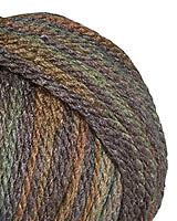 There are 11 colors, both solid and variegated in this well named worsted weight yarn of 50% Merino and 50% Silk. Luxury for everybody.