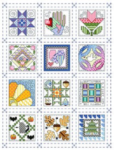 12 tiny quilt blocks, one for each month of the year
