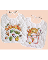 This pair of bibs shows what's important to a toddler at mealtime.