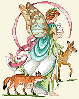 Bring a little nature into your world with this amazing faerie who cares for the animals of the forest! Holding a bunny and strolling with a deer and fox friend, this faerie of the forest protects our wildlife with love and magic. 
