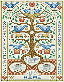 A Family's Roots - PDF: The quote 'A Family's Roots Run Deep and True' runs around the border of this charming family tree design. This classic Jacobean inspired family tree has beautiful motifs of blue birds, hearts and flowers, with plenty of room to add up to six names of children. Includes a second chart to show you where to place names to replace each bird to proudly display the names of the most important people of you life. This adorable family tree showcases the beginning of your family starting with your weddi