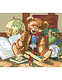 Heirloom Bear - PDF: Add a vintage touch to your child's playroom or library with this heirloom-inspired teddy bear design.
He is sporting a fancy tartan scarf, glasses and a medal of honor in a room filled with memories, a snow globe, airplane, books and a world globe. This scholarly bear is a classic for the man in your life.