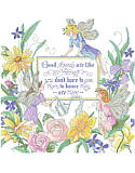 Fairy Friends - PDF: Make everyday magical! These sweetly charming fairy friends are ready to add a touch of magic to your collection with their fairy wings and darling floral details. Sharing the message “Good friends are like fairies, you don't have to see them to know they are there”, this heartwarming cross stitch design lets someone special know how important they are to you. Cultivate your friends like you would a garden.