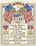 American Flag Sampler - PDF: We never get tired of patriotic designs because patriotism is always in style!
This sampler has the Pledge of Allegiance beautifully framed by an American flag motif and at the center a glorious eagle, stars and a classic red, white and blue color scheme. 
