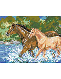 Horses - PDF: Add farmhouse charm to a blank wall with this beautiful cross stitch design. A stunning picture of these fine animals running through the water makes a great gift for the nature enthusiast in your life.