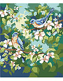 Spring Bluebirds - PDF: Nothing says springtime like chirping birds! This vibrant pair of feathered friends rest happy on their cherry blossom tree.

