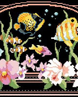 Dramatically stitched on black fabric, this tropical underwater scene will put you in paradise. With bright tropical angel fish and gorgeous orchids in the foreground, this elegant design is mesmerizing to look at and delightful to stitch.
