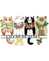 Four adorable kittens wearing seasonally appropriate necklaces of colorful flowers 