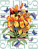 Butterflies and Lilies - PDF: Butterflies  surround a beautiful bouquet of lilies in this lovely design.