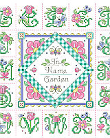 A garden of delights awaits you while stitching this cheerful garden theme alphabet sampler. Butterflies and flowers bloom in every letter. Pattern includes an alphabet to personalize the quilt style square in the middle to show who’s the gardener in your world. 