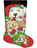 Puppies for Christmas Stocking - PDF: Soft and oh-so-huggable, these cute, cuddly puppies are sure to attract the attention of Santa! This piece would make a great gift for any dog lover or beloved pet!
