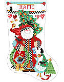 Folk Art Collection Stocking - PDF: This folk art Santa makes a quaint figure on this stocking showing simple Christmas décor.