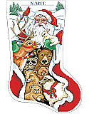 Peace on Earth Stocking - PDF: Santa visits with his woodland friends in this festive stocking designed to decorate your mantle. 
