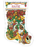 The Sounds of Christmas Stocking - PDF: Deck the halls with a musical theme! This lush stocking features a cacophony of musical instruments including a Swan harp, a Mandolin and Brass Horns that are sure to delight any music lover! 