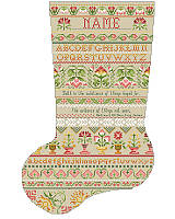 his beautiful floral sampler stocking makes the perfect Christmas gift! The intricate and lacy style of this timeless piece byBarbara Baatz depicts an orange/cranberry alphabet with a verse about faith from Hebrews 11:1. Cranberry floral borders adorn this quote and can be personalized with your loved one's name, this piece is sure to become a cherished heirloom.
