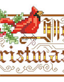 Merry Christmas Victorian - PDF: This charming Victorian design which depicts a cardinal and ornate lettering wishing all a Merry Christmas is a delight. This would look great as Big Stitch on 6 count fabric or adorning a lovely hand towel for holiday decor.