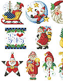 I Love Santa Ornaments - PDF: Old world Santas abound in this delightful collection of I Love Santa ornaments. 10 charming designs with motifs of stars, moons, sleighs and more will look great hanging from a traditional tree.