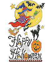 Happy Halloween says it all in this fun and funky vertical sampler by designer Linda Gillum.
