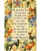 Grace your home with this delightful blessing prayer accented with fruits and birds and framed with autumn leaves.
