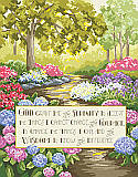 Serenity Prayer - PDF: Add a little serenity to your home with this heartfelt verse stitched with a colorful forest background.
