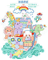 Welcome baby with this cheerful and lively ark full of patchwork and patterned animals. This design is super cute with an adorable array of giraffe, hippo, dolphin and more delightful animals. Up-to-date baby colors will look great in the new nursery. 
