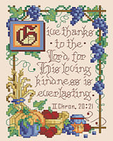 This scripture excerpt, which speaks of the Lords loving kindness, is depicted in a gorgeous design by Sandy Orton.  The border has a bountiful harvest feel of classic illuminated style reminiscent of a storybook design. 