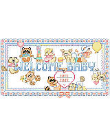 Beavers and bears and raccoons, oh my! Sweet baby animals adorn this "Welcome Baby" sign perfectly suited to celebrate a little one's arrival. Personalize for an adorable gift for any new mom to brighten a nursery. 

