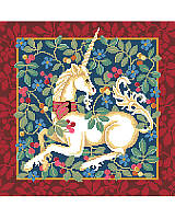 Our classic Cluny style unicorn design is based on classic medieval designs of the late 15th century. With rich red, blue, sage and gold tones, with a sumptuous border, this will be an elegant addition to any decor. Have a magical day everyday with this mythical and colorful design of vibrant cross stitch art. Would make an opulent pillow or framed artwork. A companion piece to our Tree Of Life design.