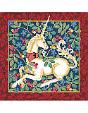Unicorn - PDF: Our classic Cluny style unicorn design is based on classic medieval designs of the late 15th century. With rich red, blue, sage and gold tones, with a sumptuous border, this will be an elegant addition to any decor. Have a magical day everyday with this mythical and colorful design of vibrant cross stitch art. Would make an opulent pillow or framed artwork. A companion piece to our Tree Of Life design.