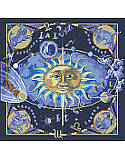Celestial Zodiac - PDF: Whether you're an Aries or a Pisces, or anything in between, you're sure to love stitching this celestial design! The signs of the zodiac take on cosmic sparkle on this gold embellished blue and purple map of the heavens.